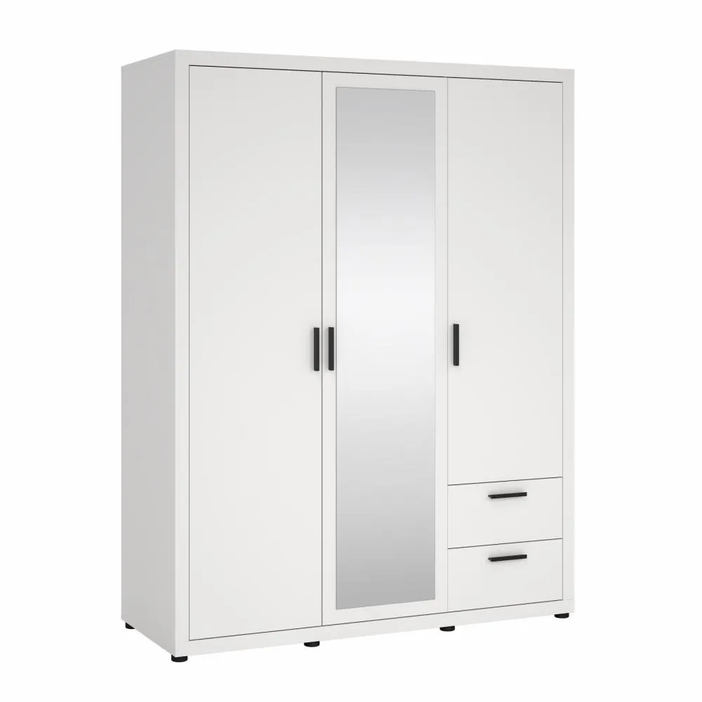 Szafa 3-drzwiowa z 2 szufladami i lustrem MIRA 154 cm biała