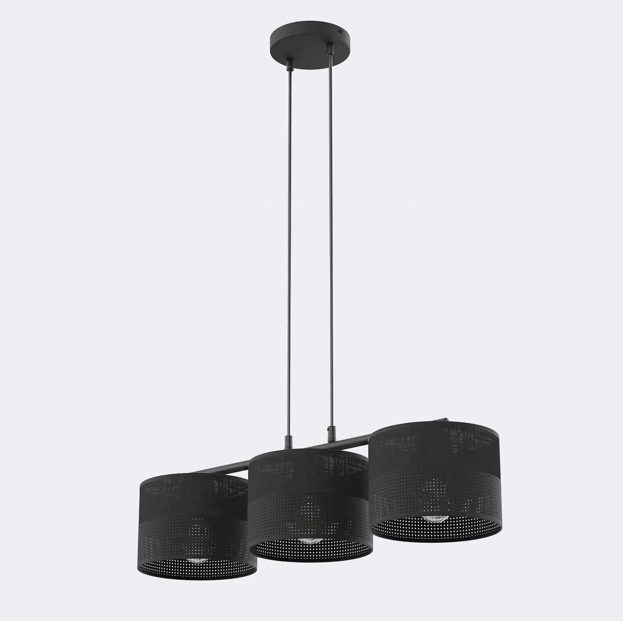 image lampa wisząca, trzy klosze, czarna, metal, perforacja