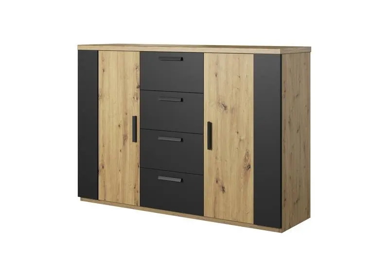 Komoda SIGMA 26 2-drzwiowa z szufladami dąb artisan czarna 132x94x40cm