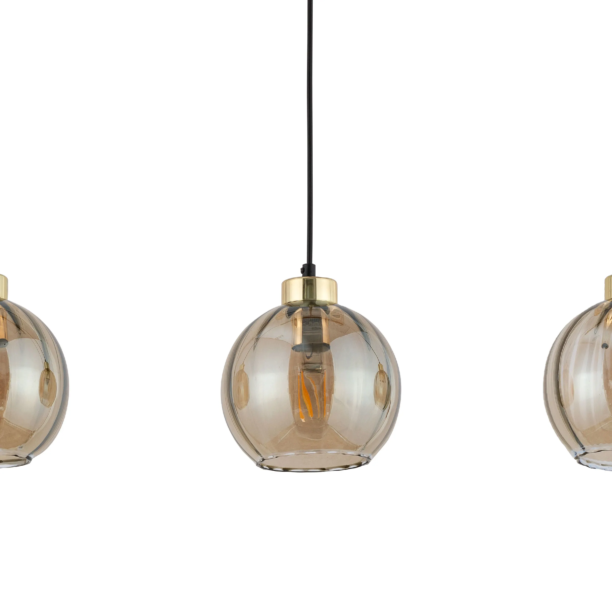 Listwa wisząca DEVI czarna ze złotymi elementami bursztynowe okrągłe szklane klosze 120x81x18cm - TK_4638