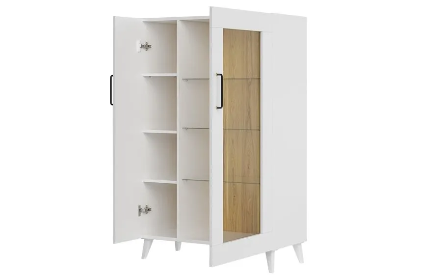 Witryna BARRIS 15 dwudrzwiowa z szufladami biała orzech 137x86x42cm - TH-100-1561