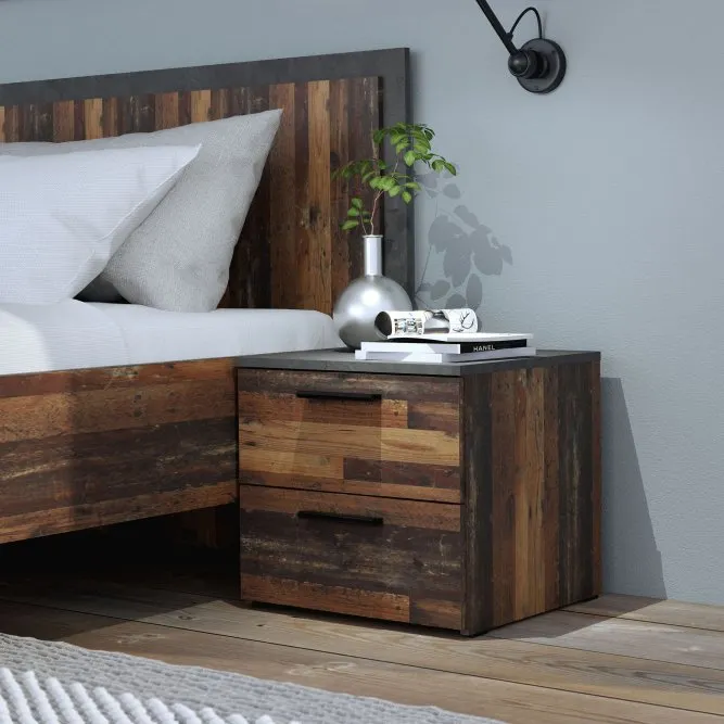 Szafka nocna CLIF z 2 szufladami - old wood vintage, beton — zdjęcie 4