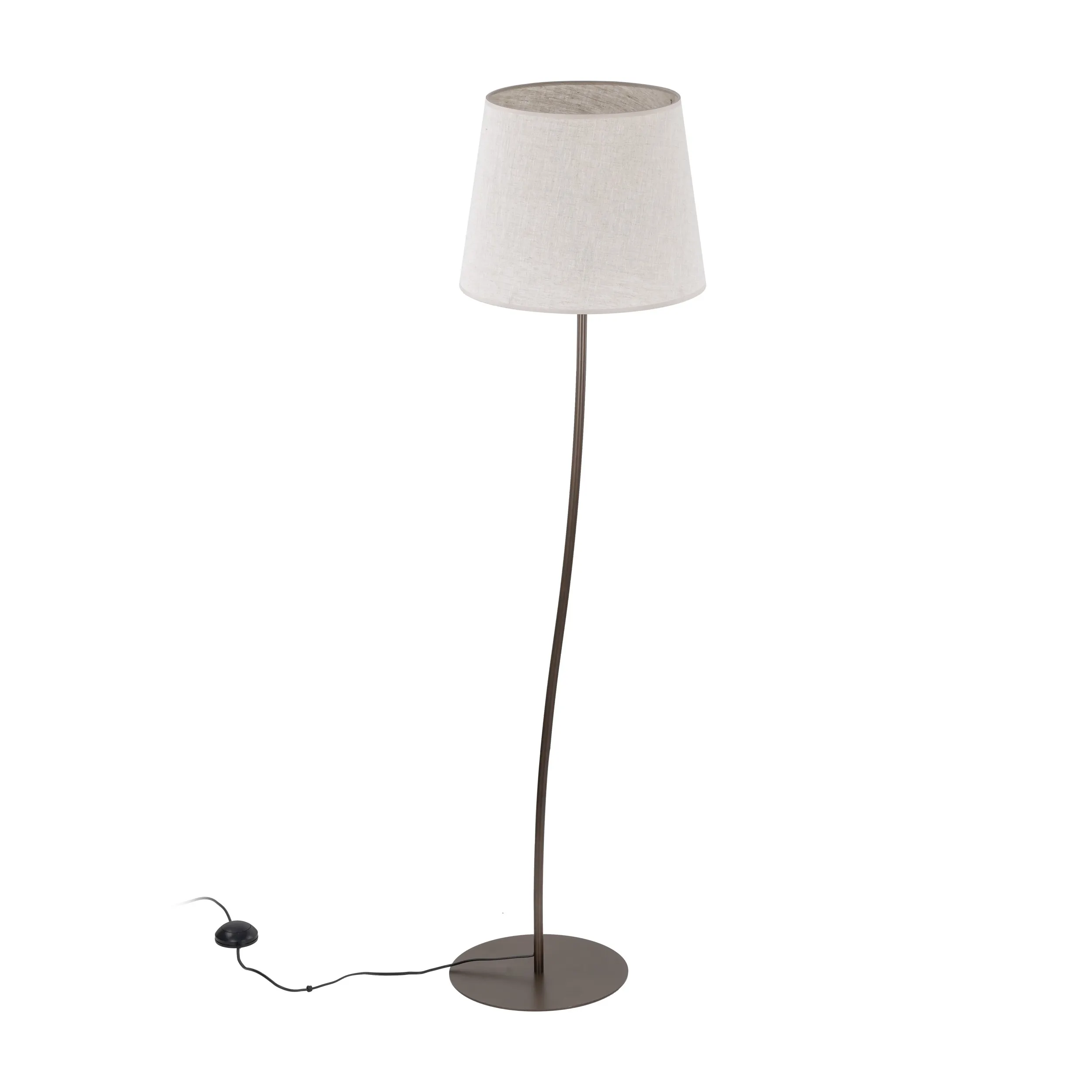 Lampa podłogowa NICOLA brązowa z abażurem z tkaniny okrągłym 150x44cm - TK_16028
