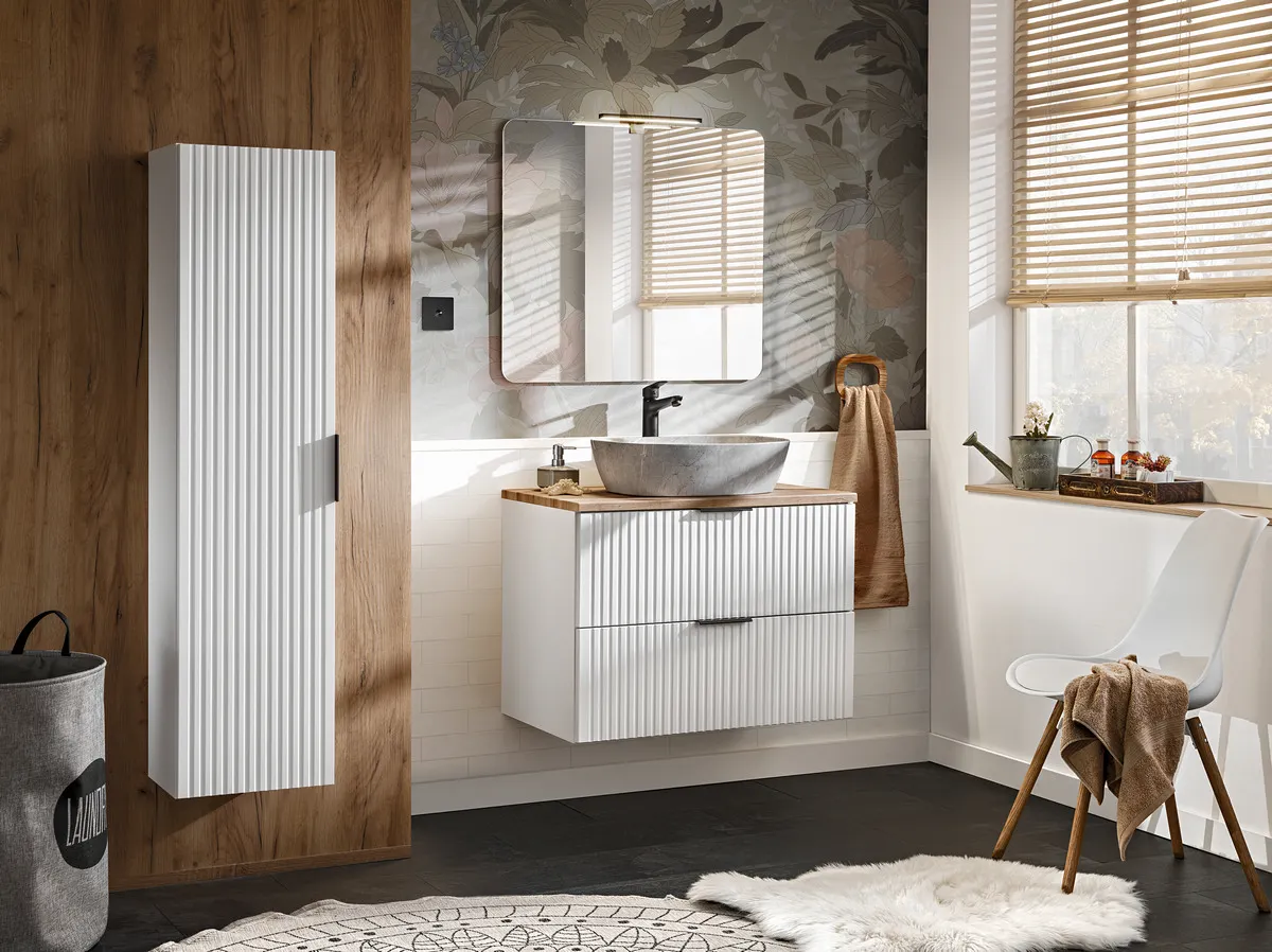 Szafka podumywalkowa ADEL ryflowana z szufladami 80x57x46cm biała - ADEL_WHITE_82-80-B-2S