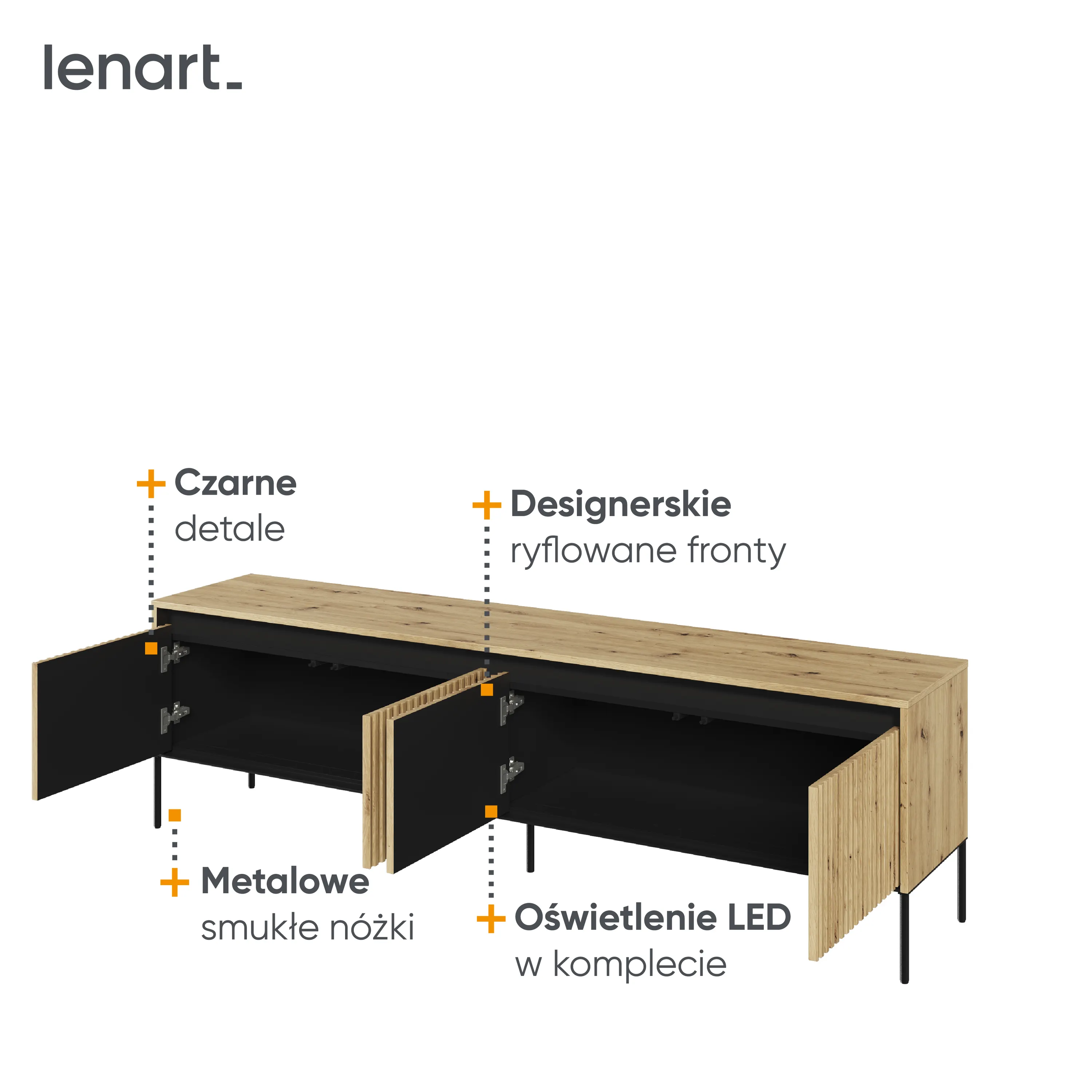 Szafka RTV z oświetleniem TREND TR-06 4D 192cm dąb artisan/czarny - TR6DAC-V2