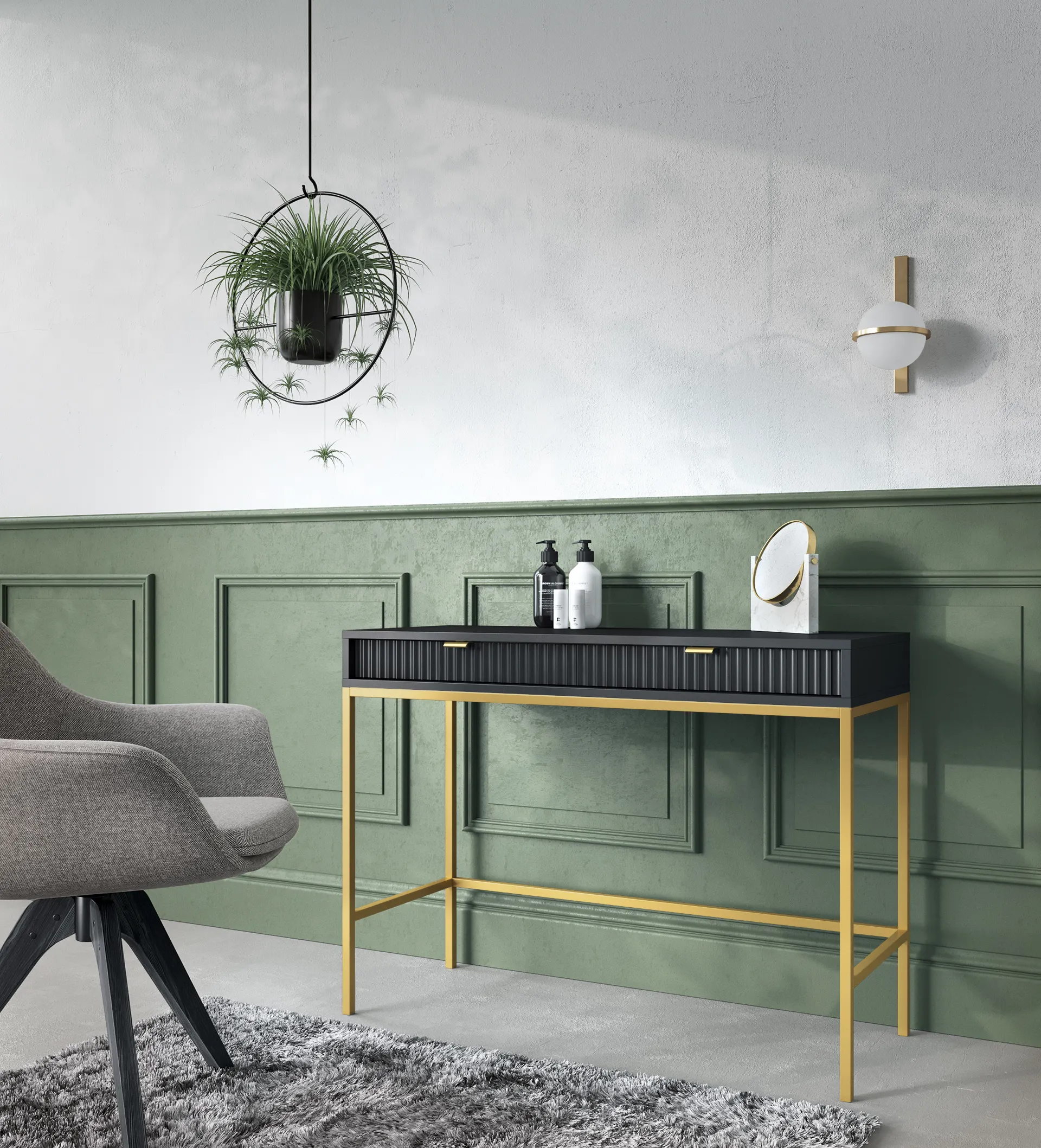 Toaletka z 2 szufladami NOVA Czarny, Złoty - NOVA_T104_CZZL