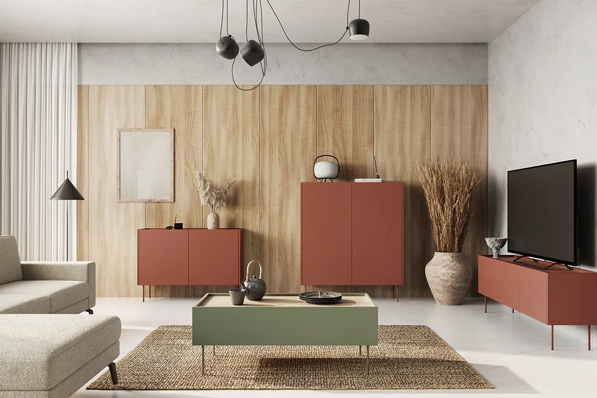 Komoda DESIN 120 z 2 szufladami - czerwony ceglany - dąb nagano - B_148968