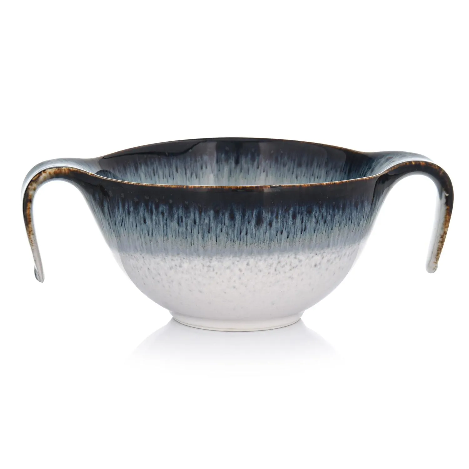 misa, miska ceramiczna, dwurzędowa?, forma z uchwytami, niebiesko-biała glaze