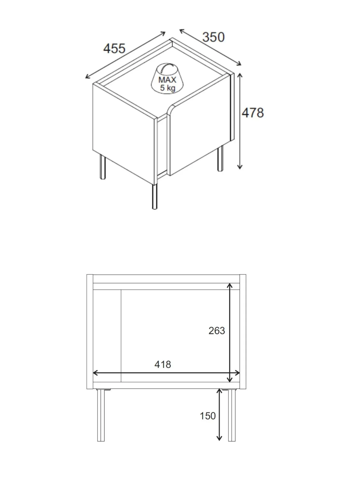 Szafka nocna LUCILE 45,5 cm antracyt Dąb Sepet czarny - ASI_632NRD1248