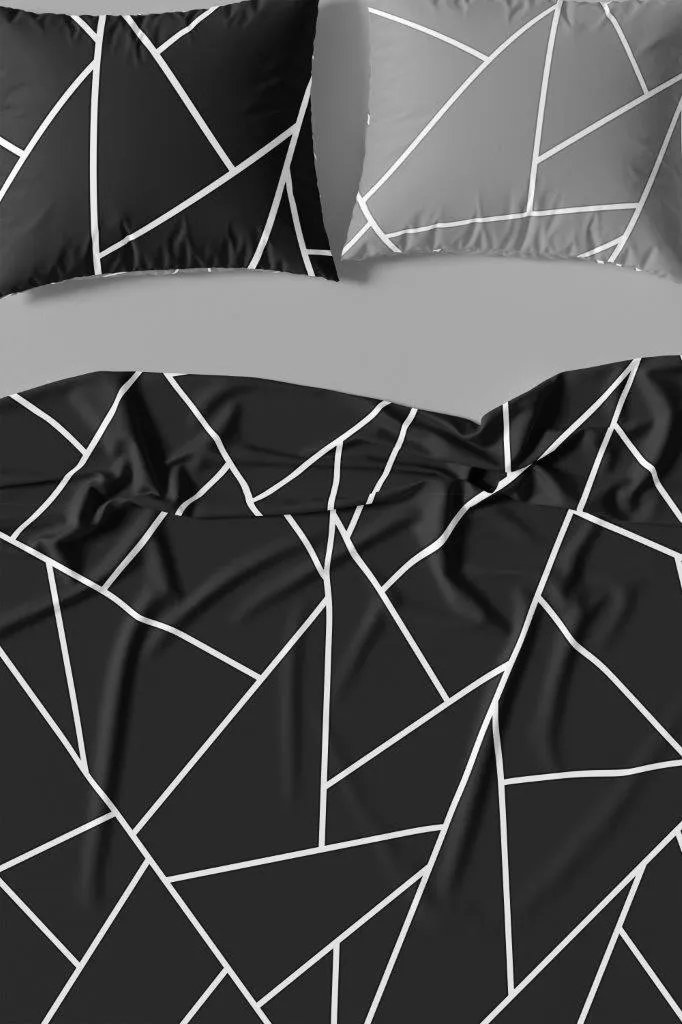 Pościel komplet MILAGRO VERDE 007 satyna bawełniana 160X200+2x70X80 czarna szara - FARO_29959