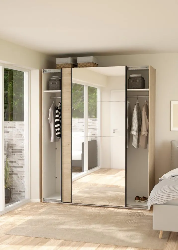 Szafa przesuwna 2-drzwiowa z lustrem BERGAMO 180 x 220 cm Jackson Hickory - TV_65200/08HLHLMI