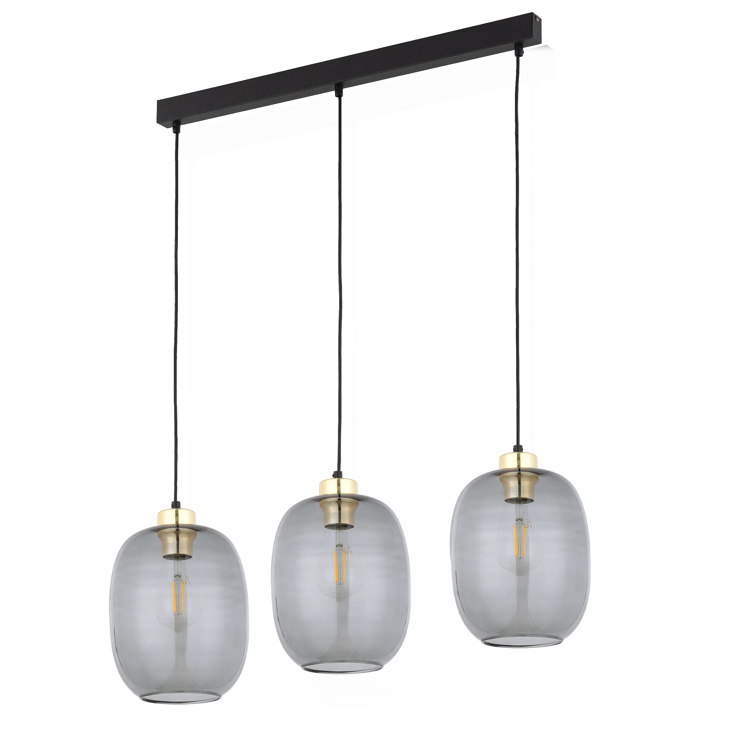 Lampa wisząca DELTA czarna ze złotymi elementami szarymi okrągłymi szklanymi kloszami 100x84x20cm