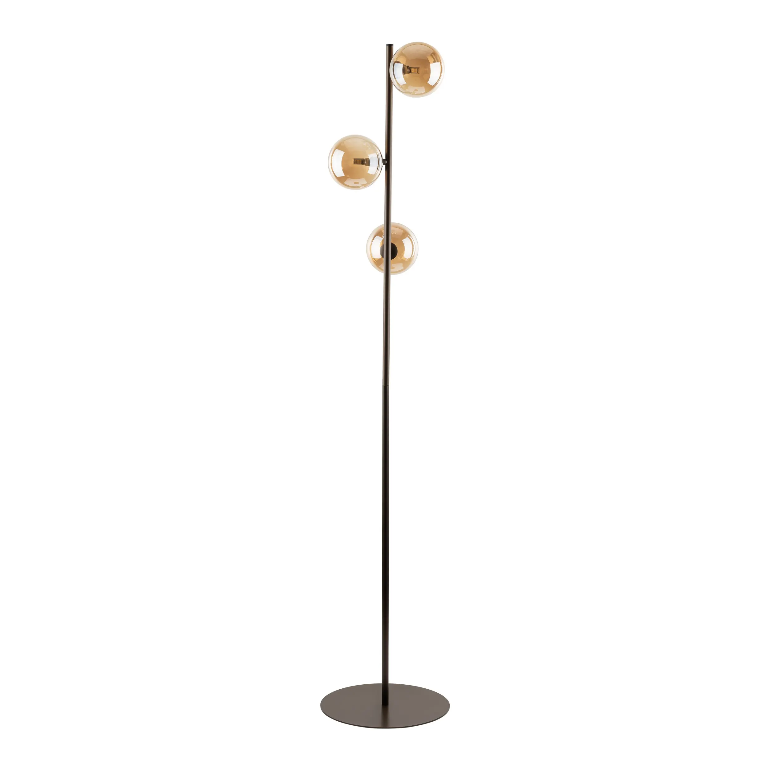 Lampa podłogowa ESTERA czarna z brązowymi transparentnymi szklanymi okrągłymi kloszami 151x24cm