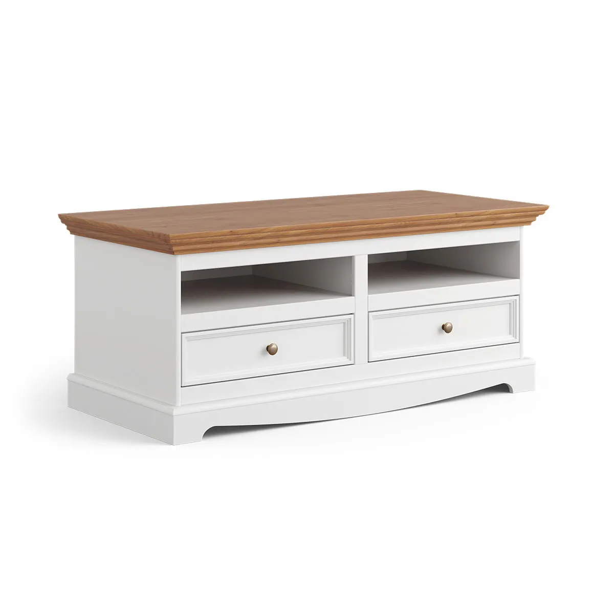 Szafka RTV z 2 szufladami BELLUNO ELEGANTE biała - dąb