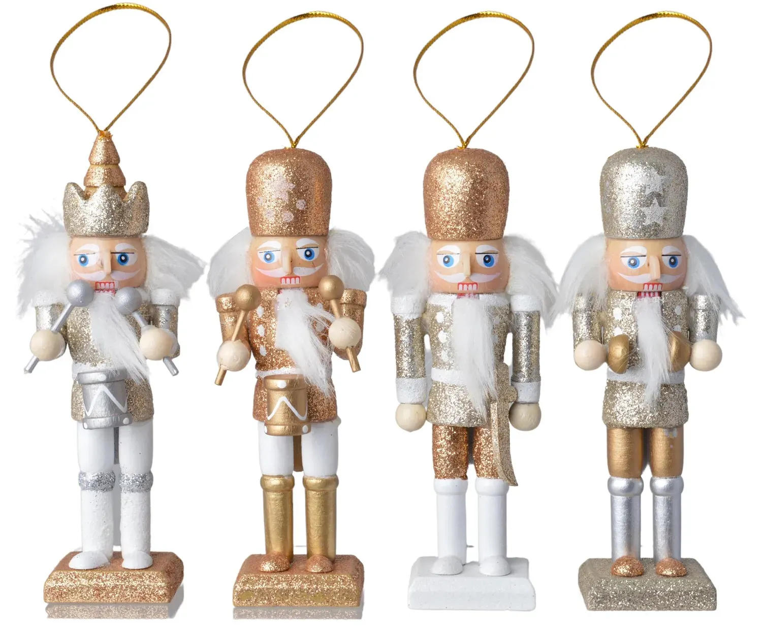 Zawieszki drewniane DZIADEK DO ORZECHÓW 4 sztuki srebrno-złote