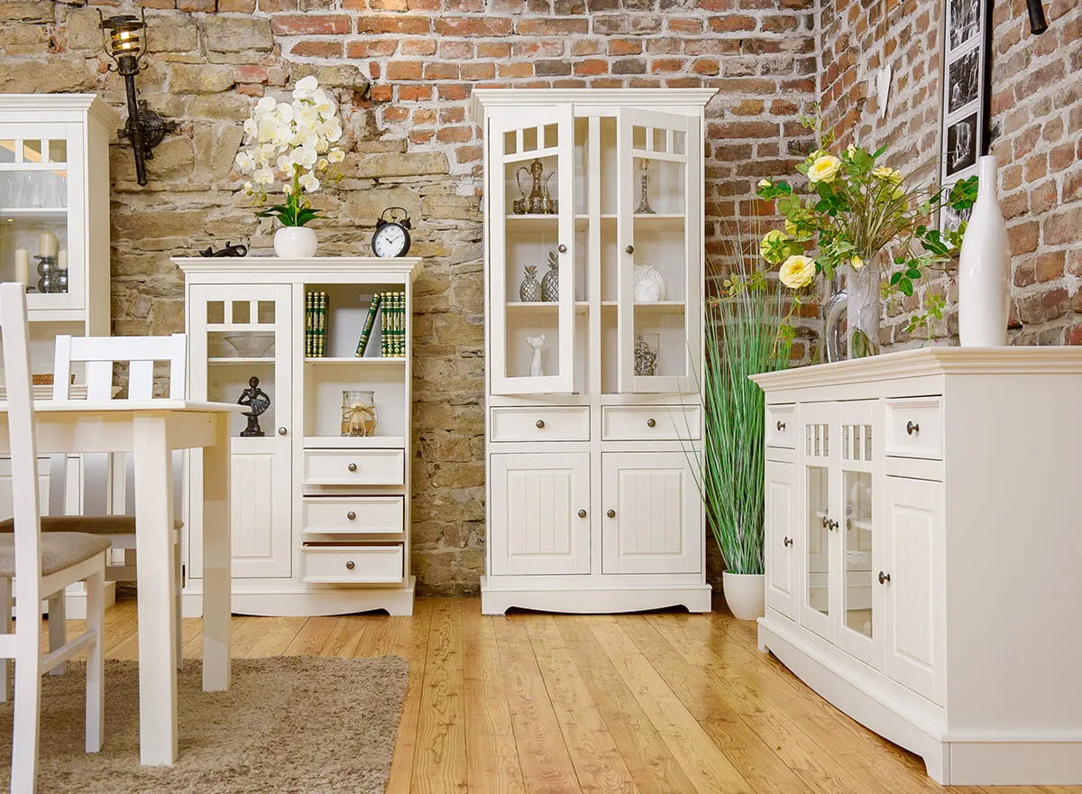 Komoda BELLUNO ELEGANTE 4-drzwiowa z przeszkleniem - biała - PL003B