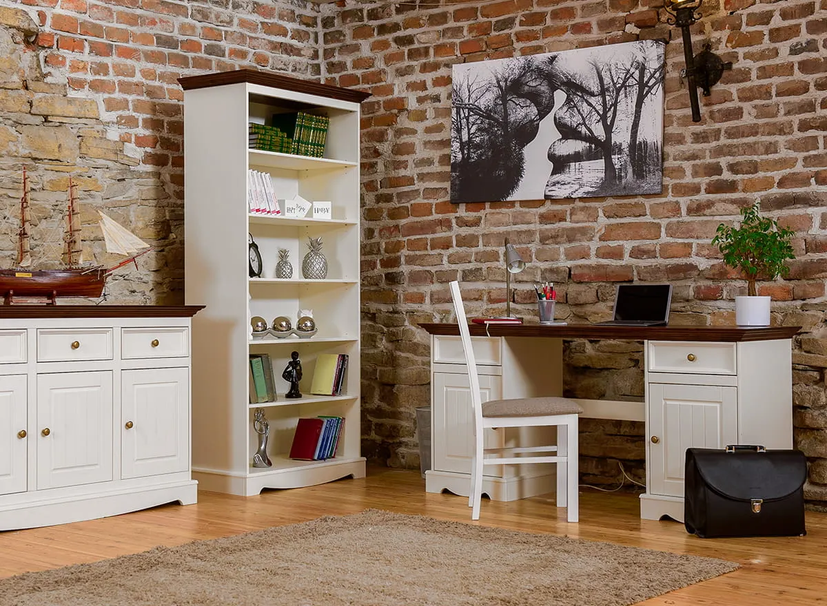 Regał sosnowy BELLUNO ELEGANTE biały, orzech - PL007B/O