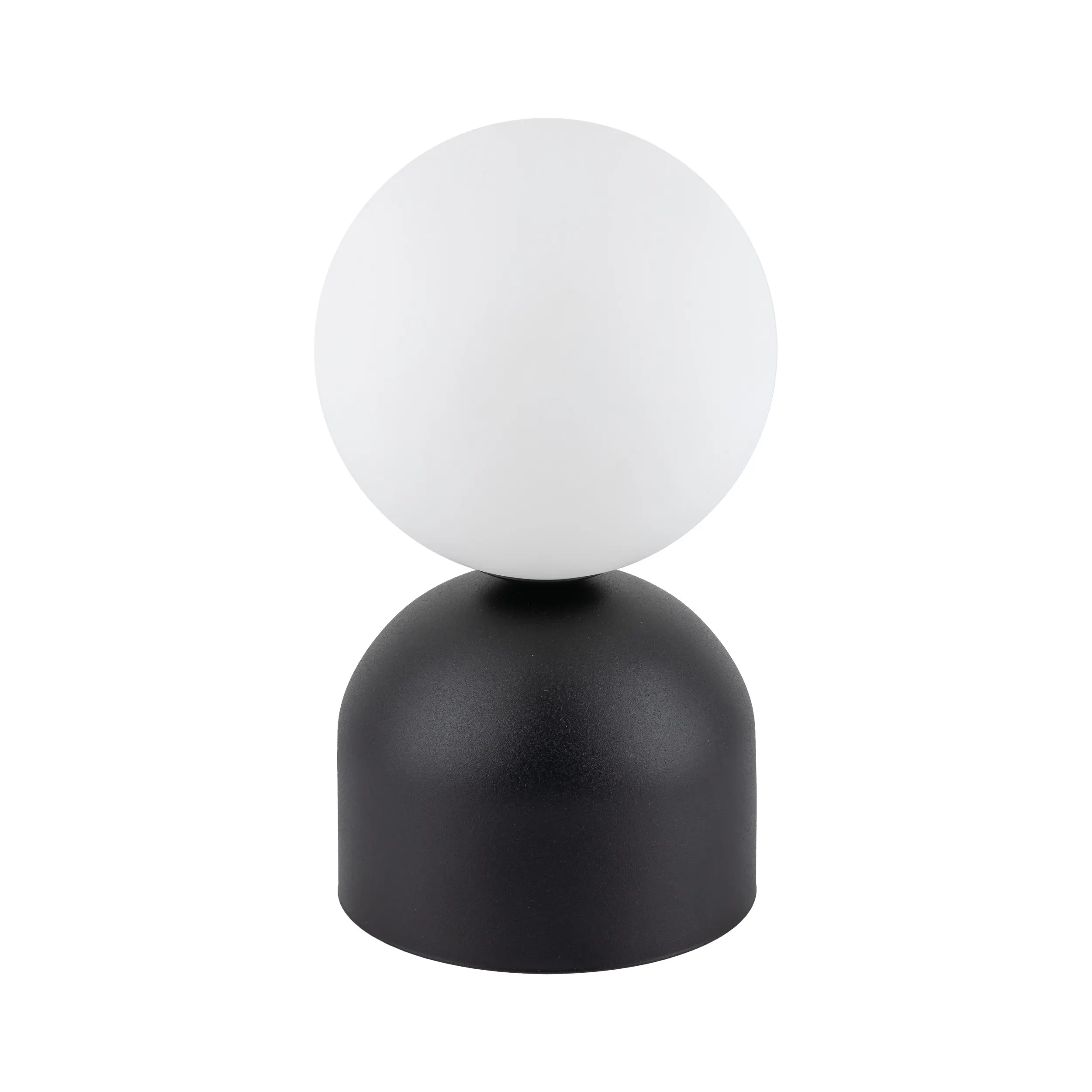 Lampka nocna MIKI czarna z białym okrągłym szklanym kloszem 21x12cm