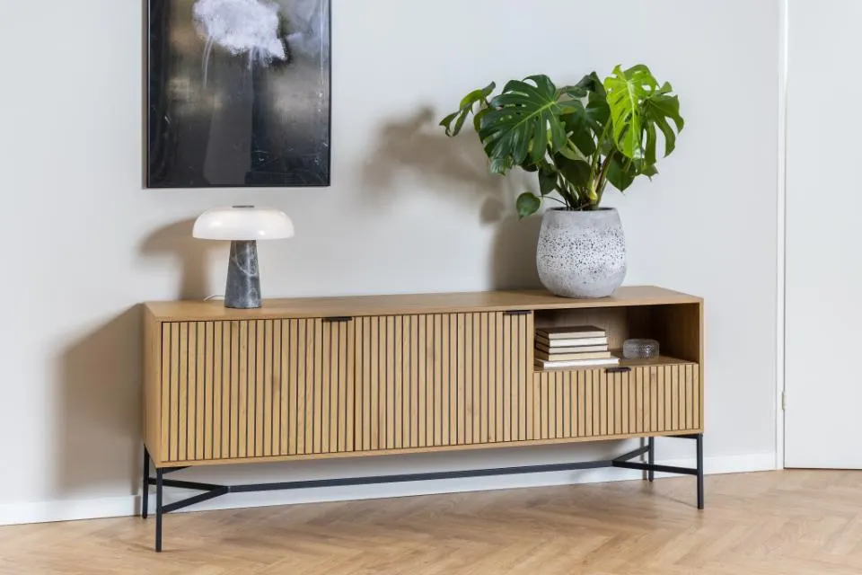 Szafka RTV 2-drzwiowa z 1 szufladą SEUL 180x40x70 Naturalny- lamele — zdjęcie 8
