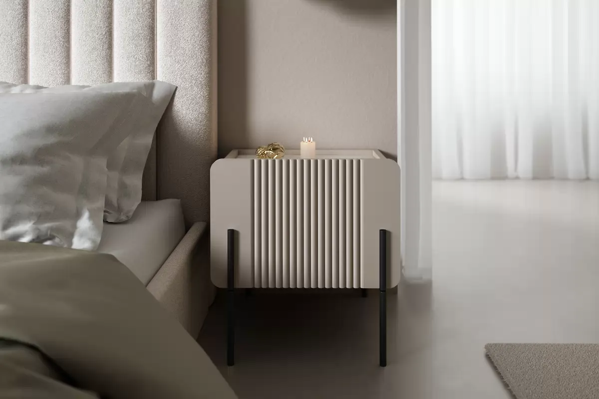 MALMI Szafka nocna 45 1SZ - cashmere / crema bianca / czarne nogi - B_162297