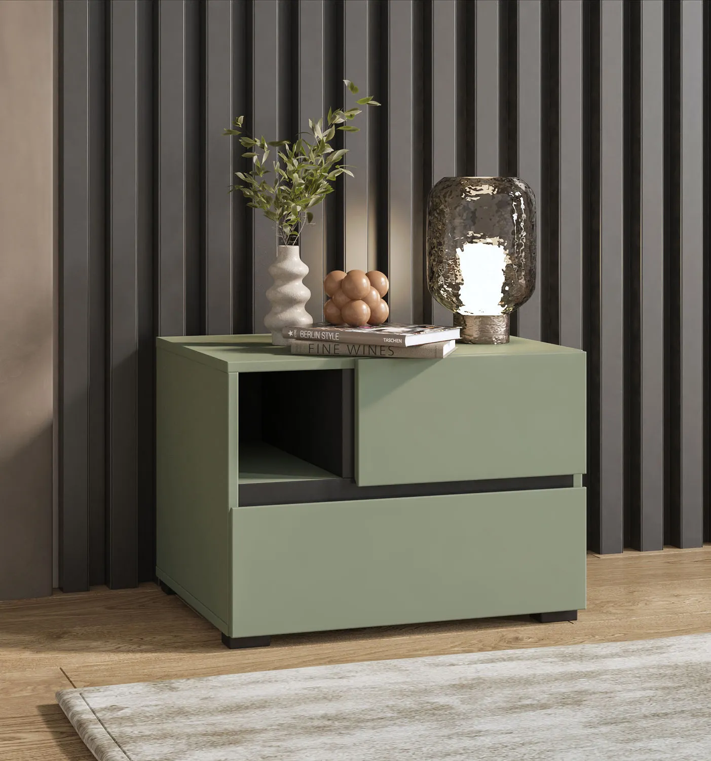 Szafka nocna z szufladami CROSS S 55x40 zielona - 24GWMY22