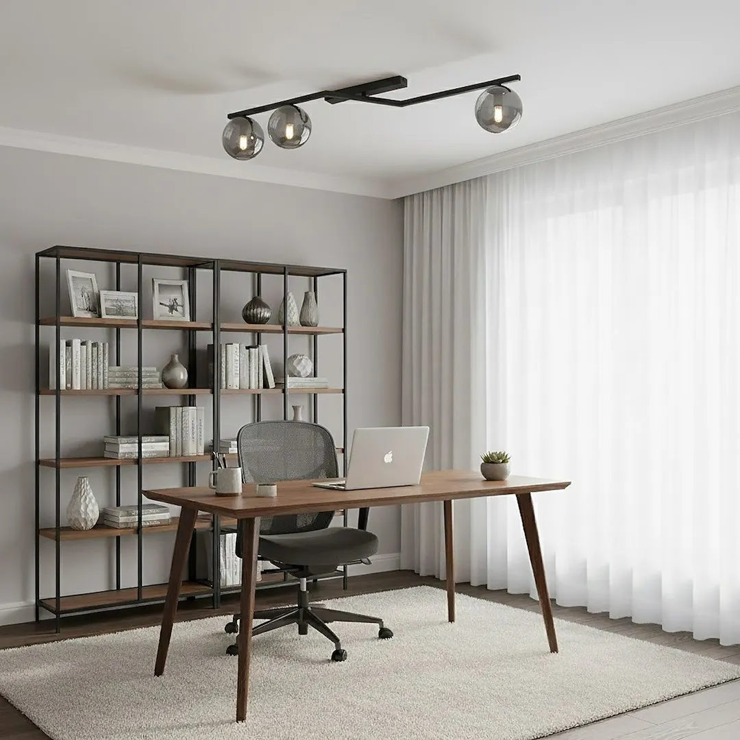 image biurko, stolikowy, regał metalowy, drewniane, nowoczesny