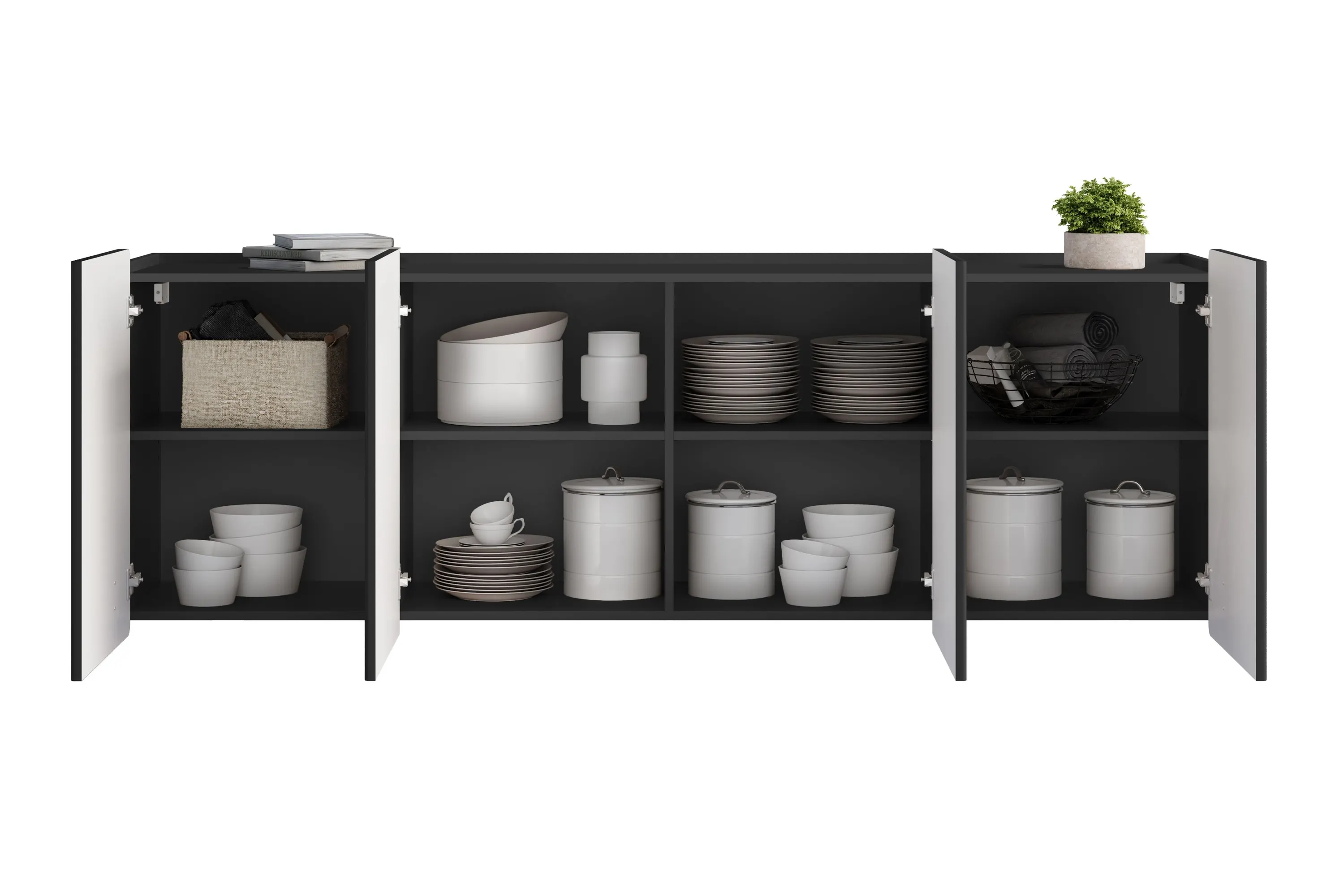 Komoda wisząca 4-drzwiowa MALMI 200cm - czarny - złoty - B_166971