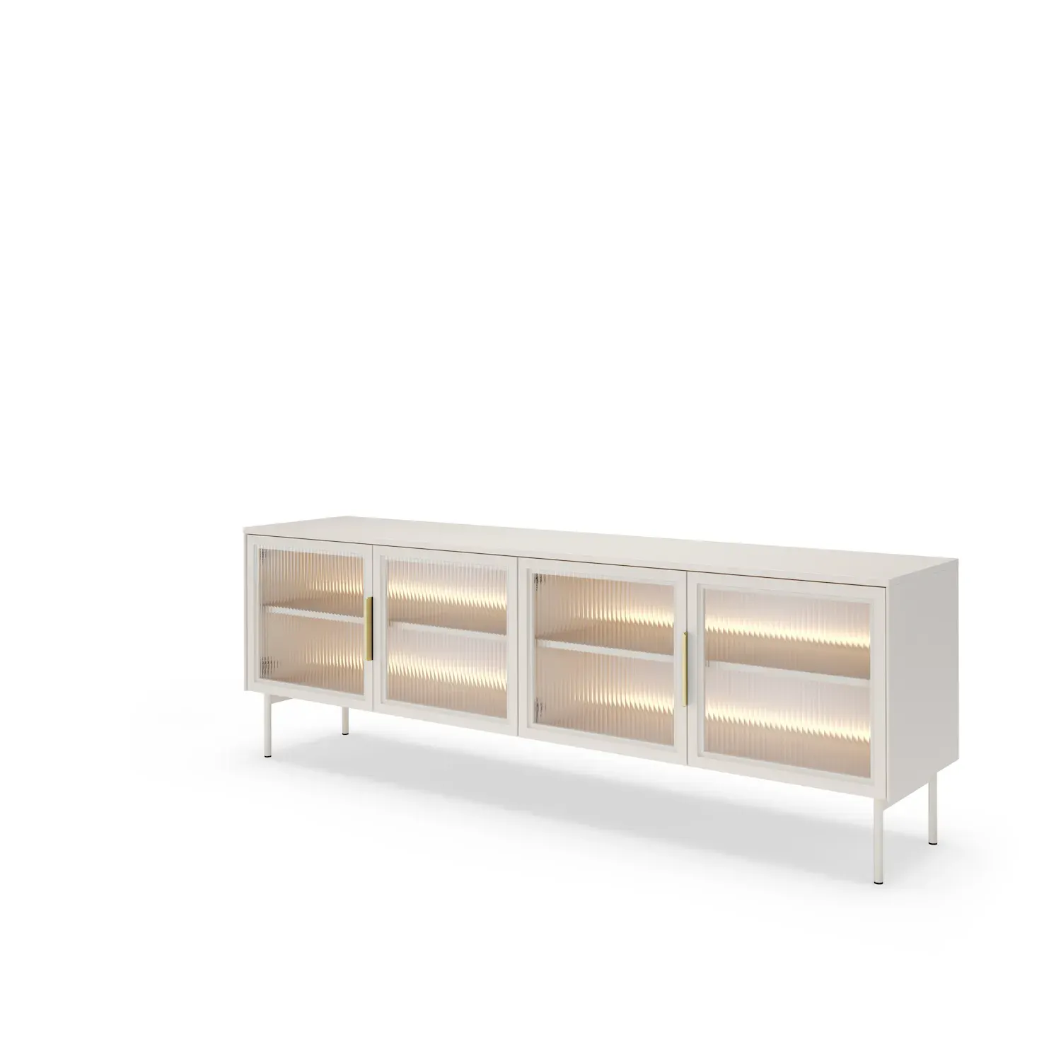 Szafka RTV z przeszkleniem 4-drzwiowa i LUMI 181cm LED kaszmir złote uchwyty Szafka RTV z przeszkleniem 4-drzwiowa i LUMI 181cm LED kaszmir złote uchwyty