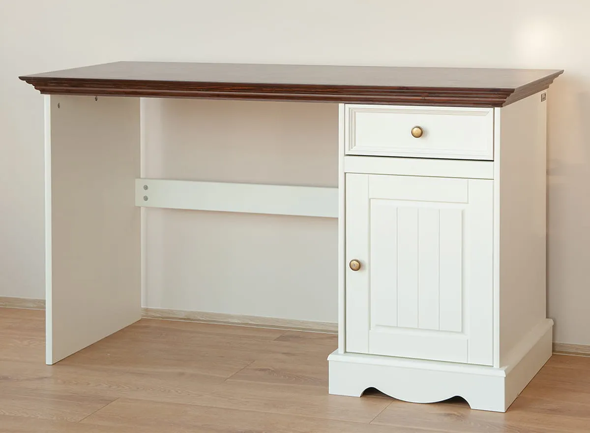 Biurko sosnowe z szafką i szufladą BELLUNO ELEGANTE biały orzech - PL031B/O