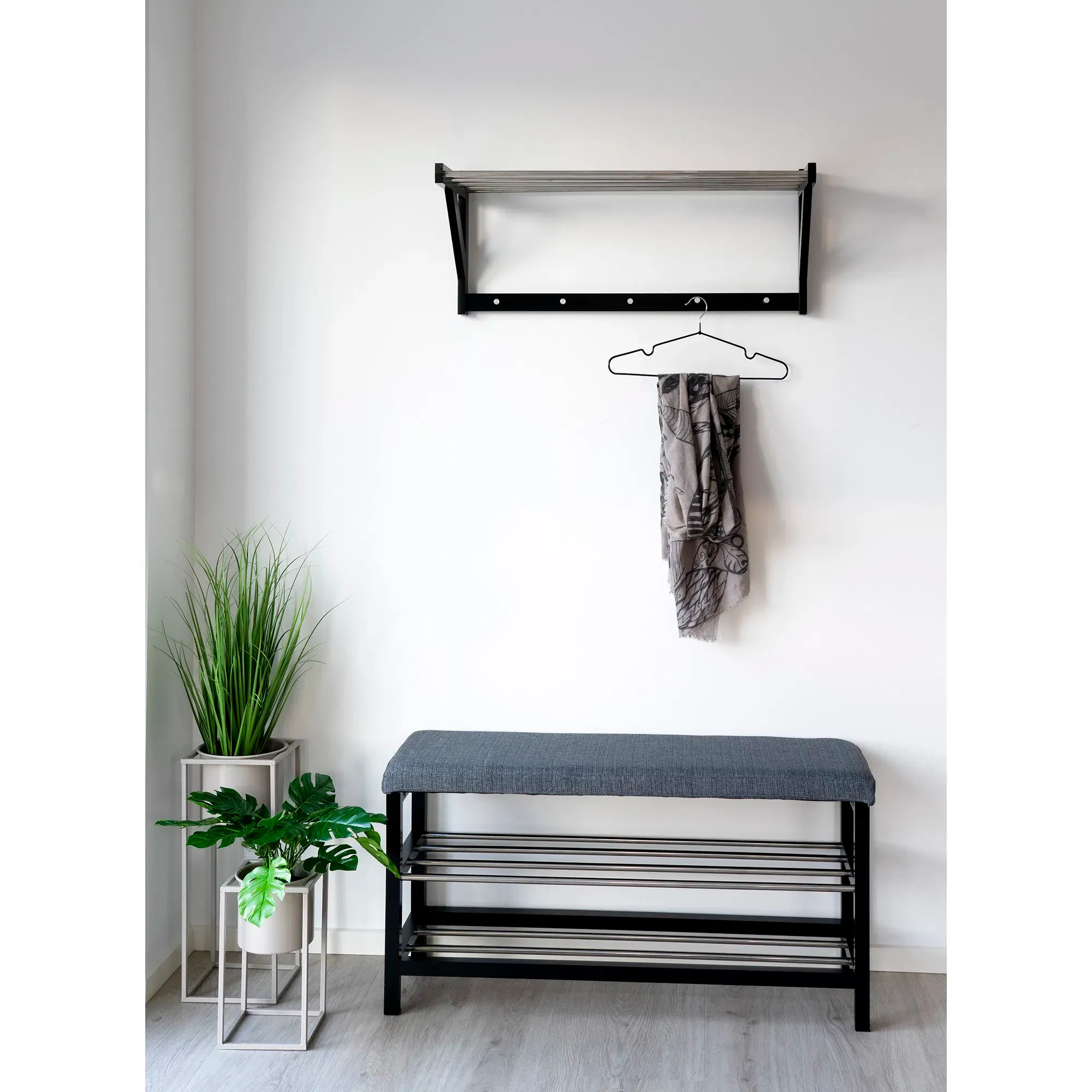 Ławka z siedziskiem i półką Padova 100x34x50 Czarny, szary, chrom — zdjęcie 8