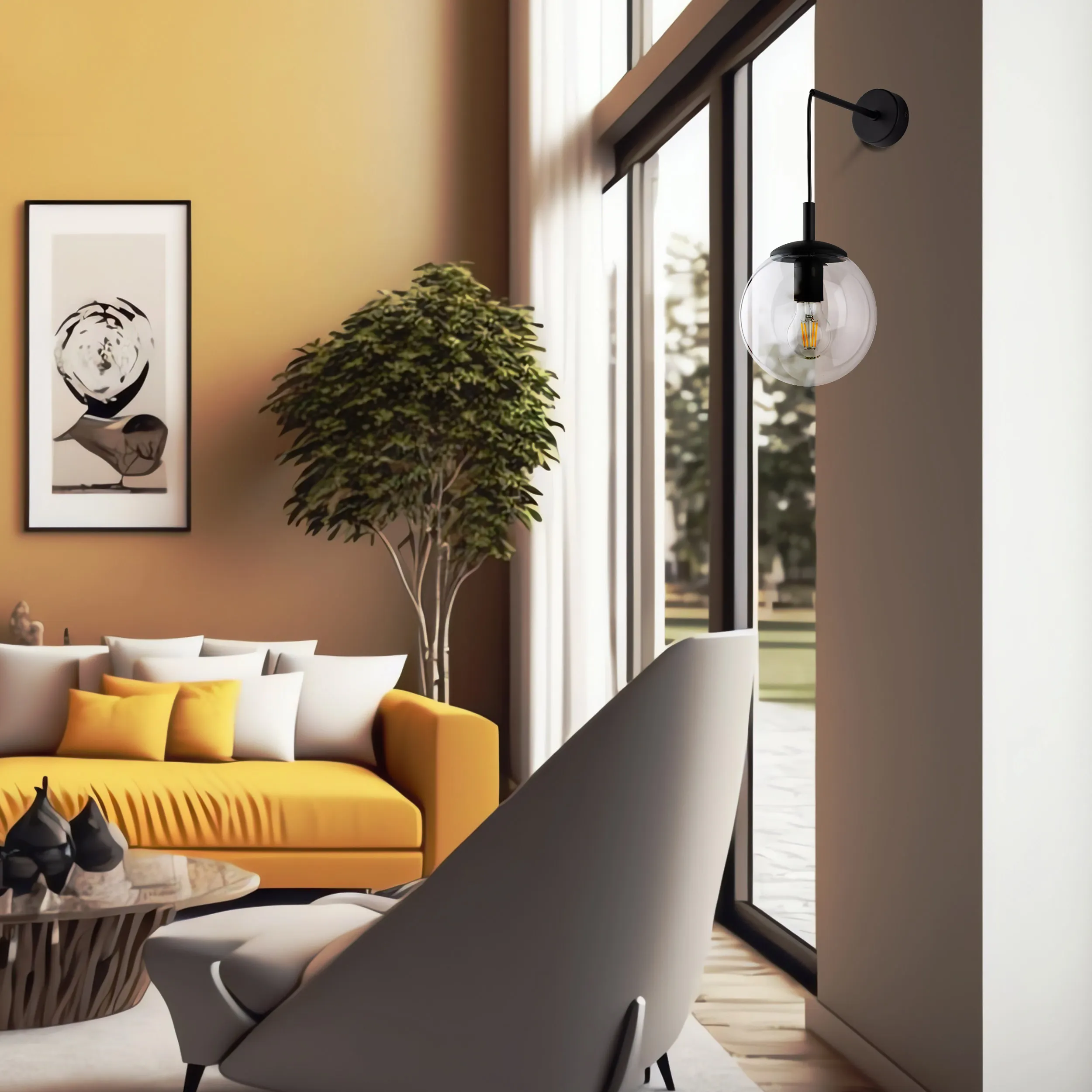 Kinkiet ESME czarny z transparentnym okrągłym szklanym kloszem 45x28x20cm - TK_5387