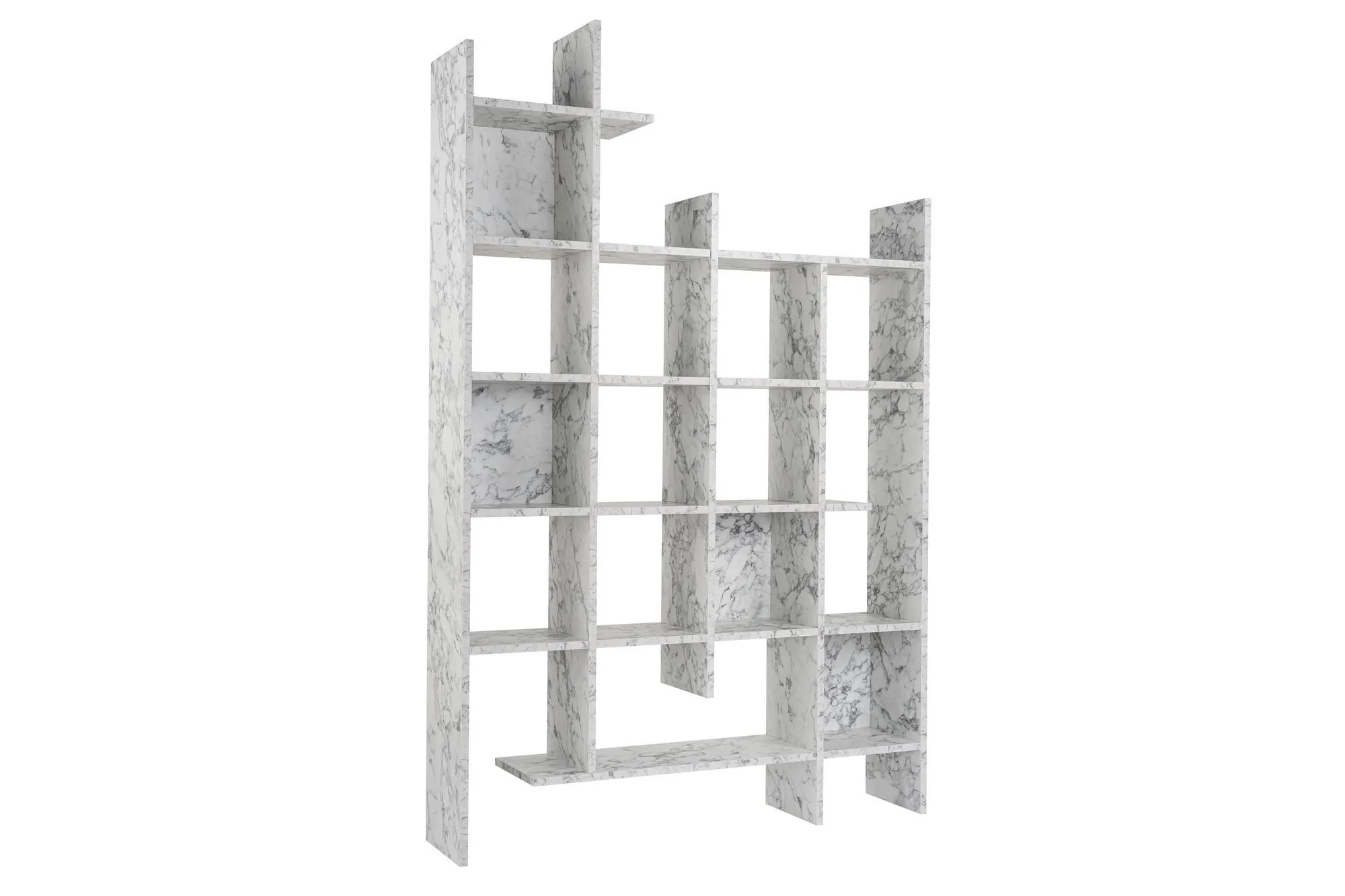 Regał wysoki MANCO 122 cm biało-szary efekt marmuru Regał wysoki MANCO 122 cm biało-szary efekt marmuru