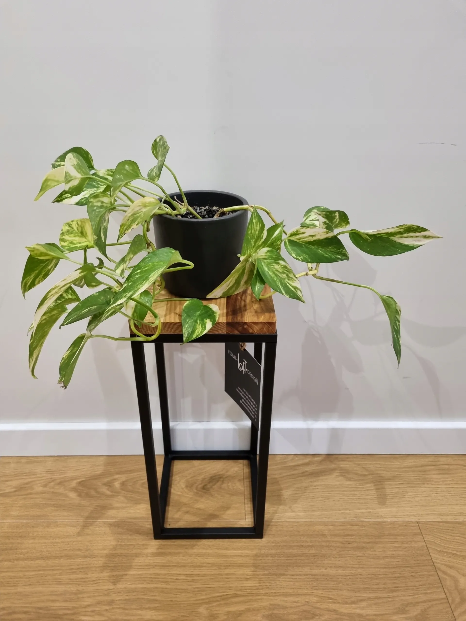 Kwietnik stojący LAVAL XS metal drewno czarny naturalny - LD_TZ000042