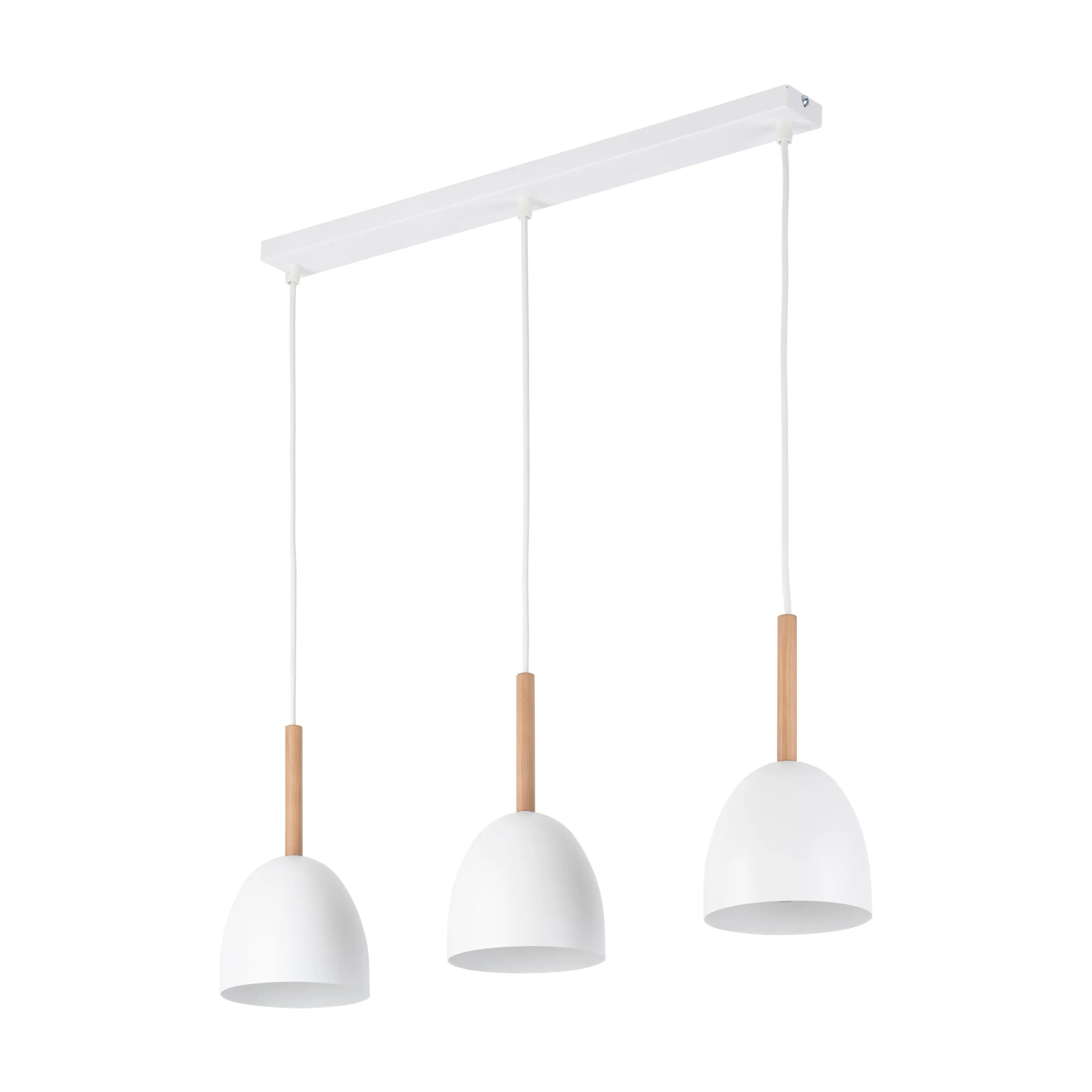 Lampa wisząca NORD biała z drewnianymi elementami na metalowej listwie 130x68x13cm