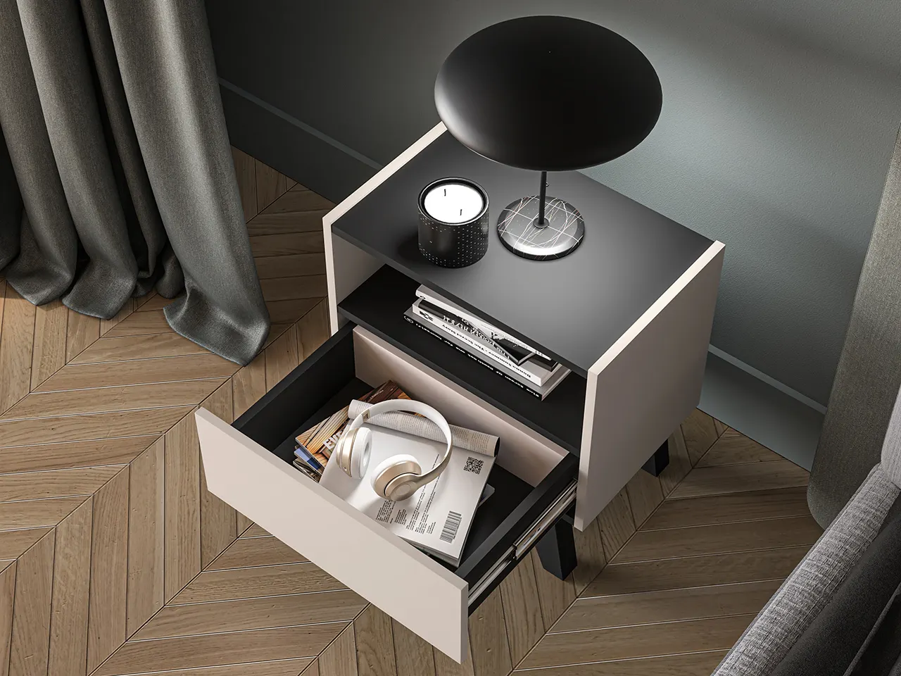 Szafka nocna z szufladą FRESHION 53x50 beżowo - czarna - 1FRES06-001
