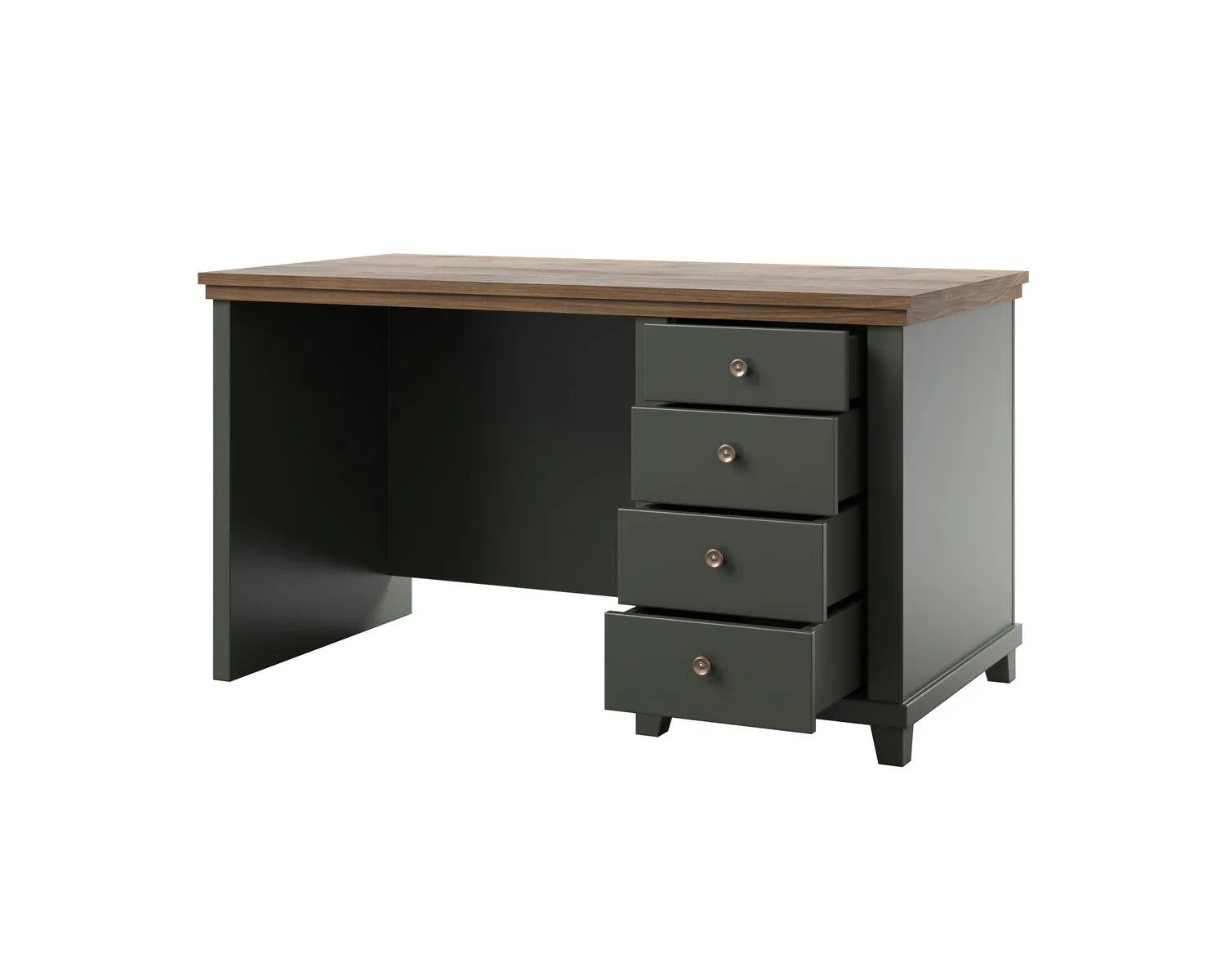 Biurko z szufladami EVORA 140x70 ciemnozielone/dąb Lefkas - 24ZRJU03