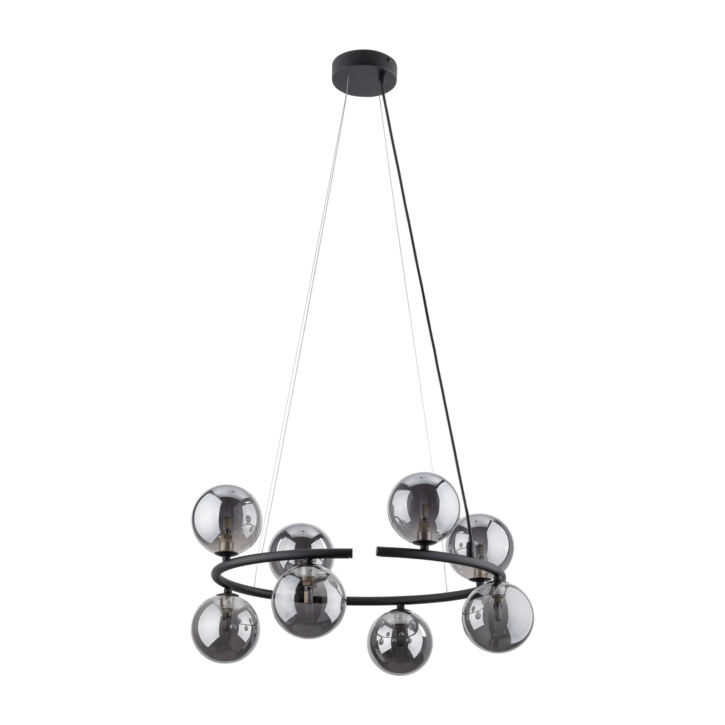 Lampa wisząca ANABELLE czarna z szarymi okrągłymi szklanymi kloszami 140x62cm - TK_6843