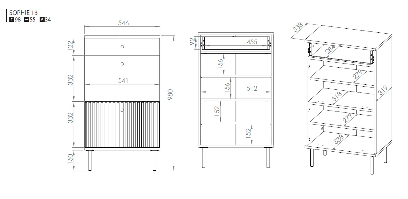 Szafka na buty SOPHIE 13 cashmere__11 Szafka na buty z szufladą i 2 klapami SOPHIE 13 cashmere - 1SOPH13-001