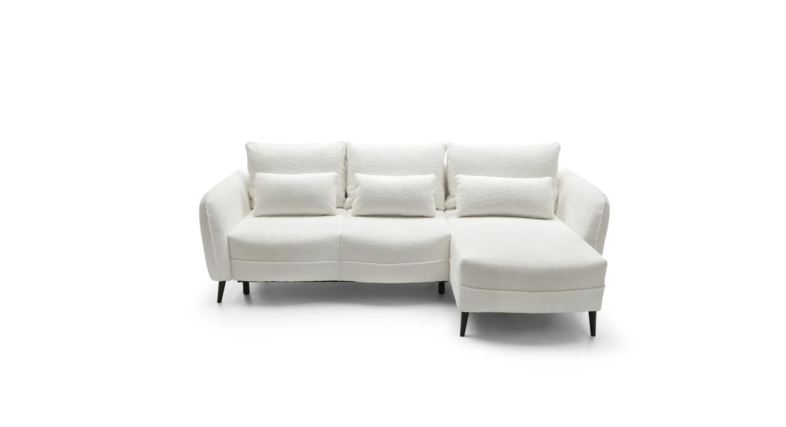 Narożnik z funkcją spania ELEGY prawostronny, ozdobne poduszki - kremowy, czarne nóżki - ELEGY_NAR_ABRIAMO04_P