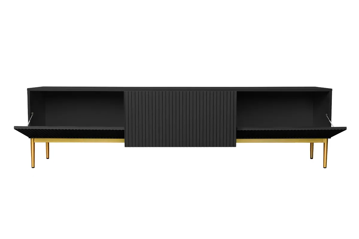 Szafka RTV NICOLE 200 z szufladą - czarny mat - złoty stelaż - B_53231