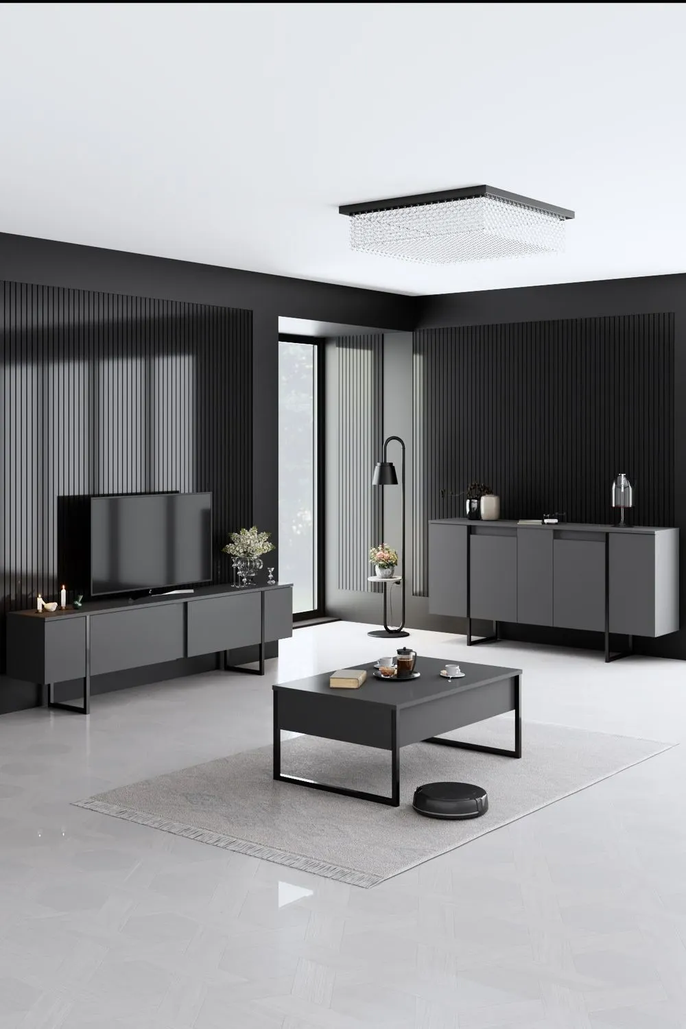 Komoda 4-drzwiowa LUXE 160 cm antracytowa czarny stelaż — zdjęcie 8