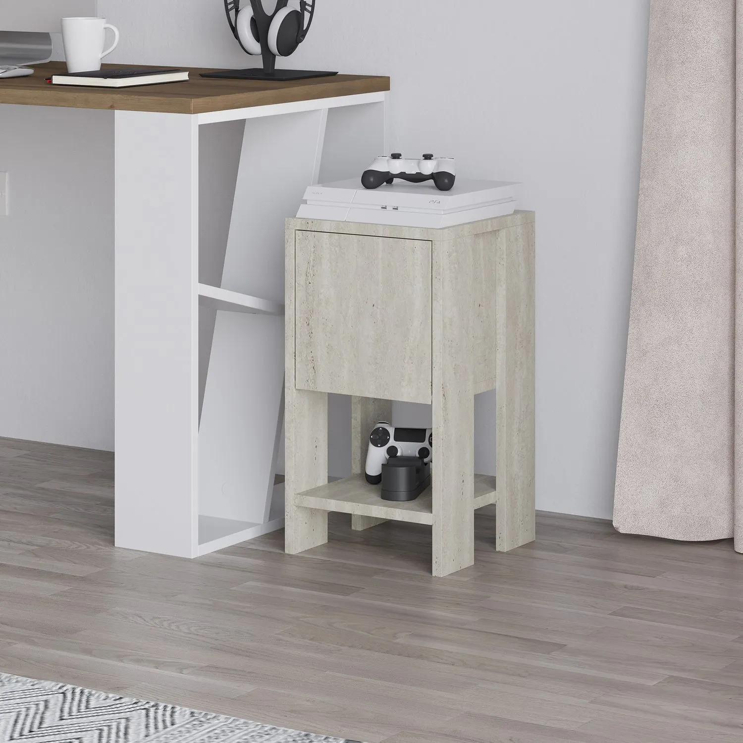 Szafka nocna trawertynowa EMA 30x30x55 beżowa efekt kamienia - ASI_776HMS3440