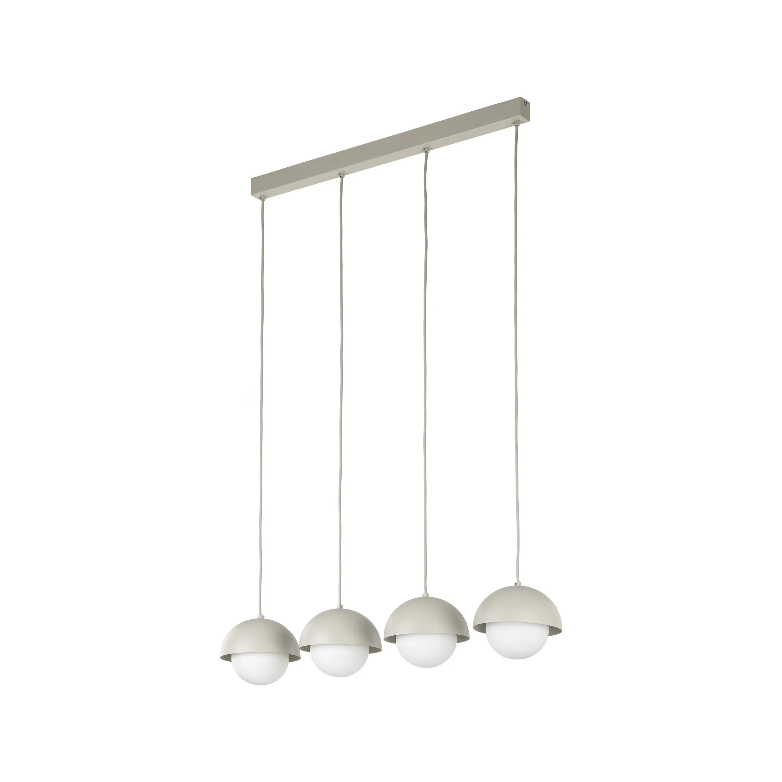 Lampa wisząca BONO beżowa na metalowej listwie z białymi okrągłymi szklanymi kloszami 120x100x17cm