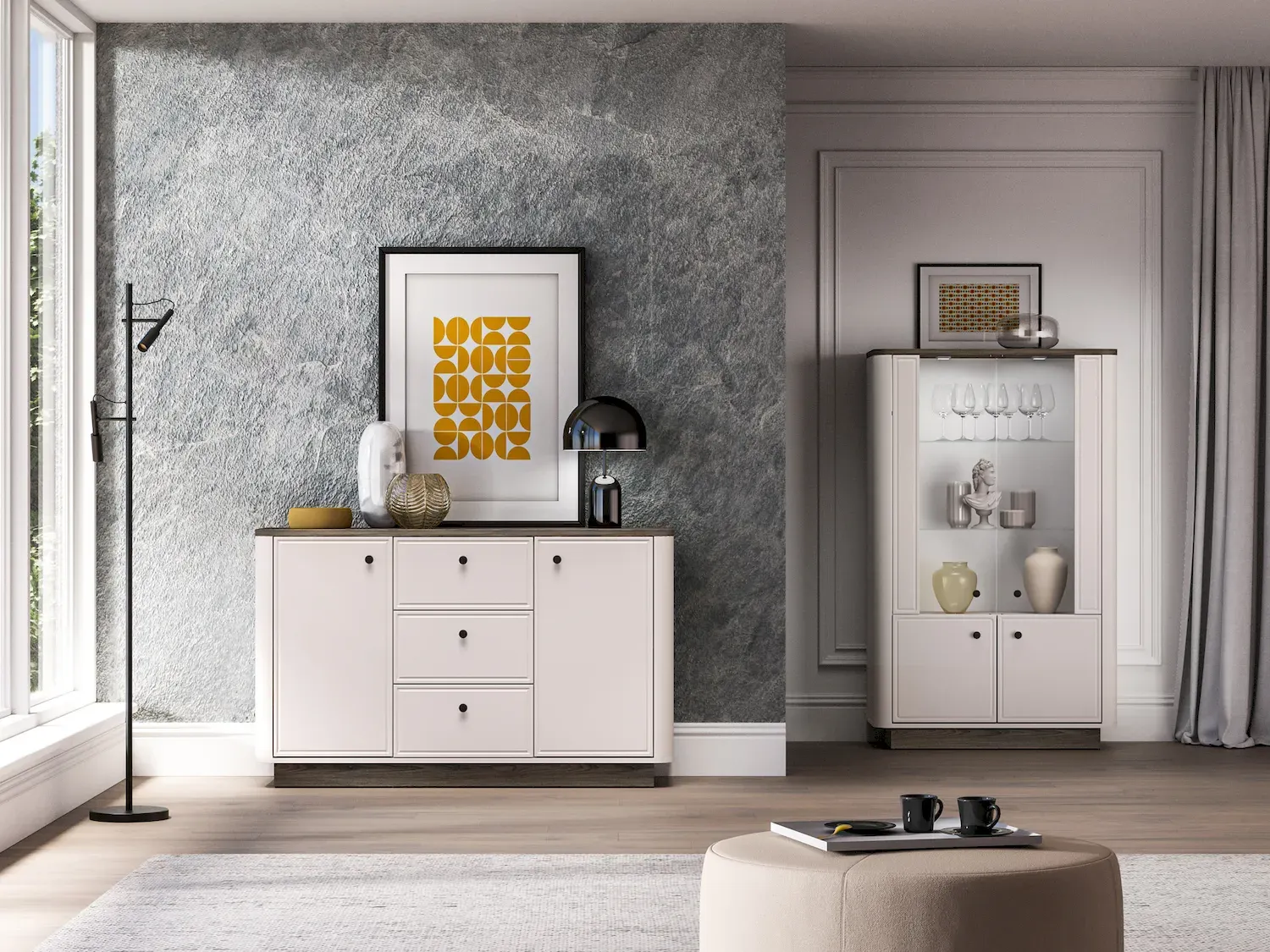 Komoda 2-drzwiowa z 3 szufladami VILAVIO 04 szer.138cm dąb windmill dark cashmere - 1VILA04-001