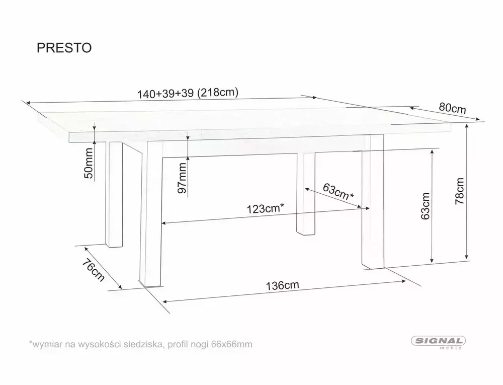 Stół rozkładany PRESTO 140(218)x80 dąb cremona torro/kaszmir - PRESTODCTKA140