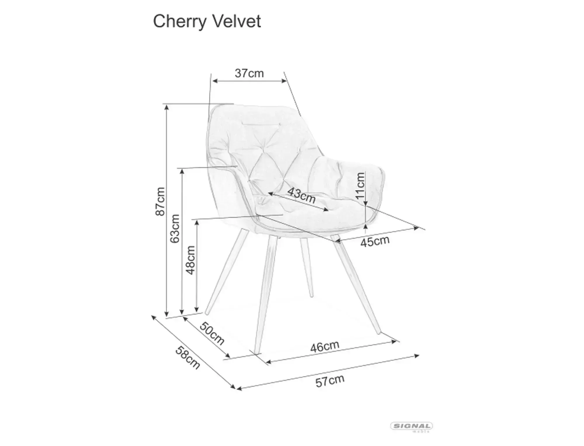 Krzesło tapicerowane CHERRY VELVET cappuccino/czarne nogi Signal