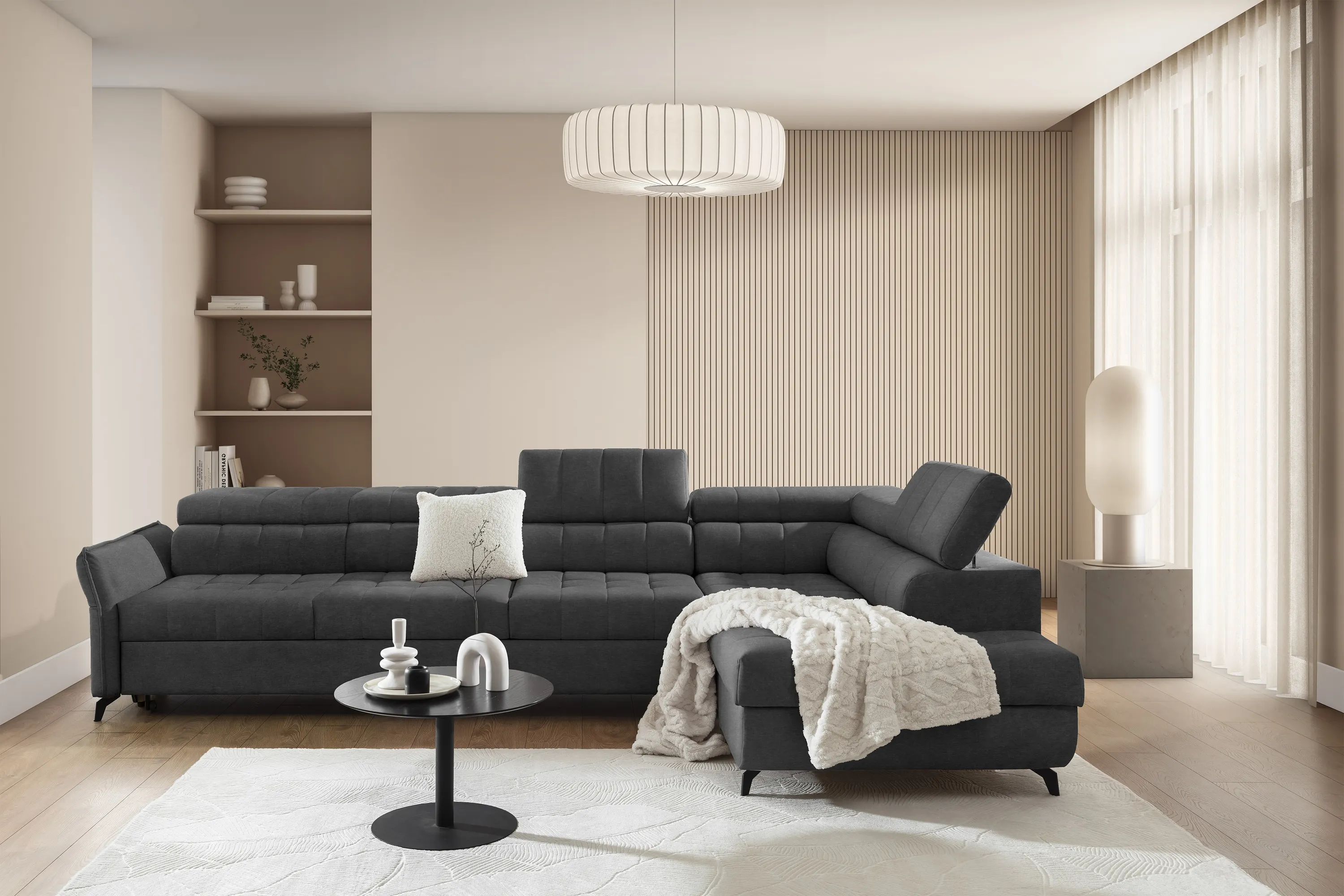 Narożnik prawostronny ELARIAS MAXI regulacja zagłówka i podłokietników tkanina Zetta 305 ciemnoszary - B_168457