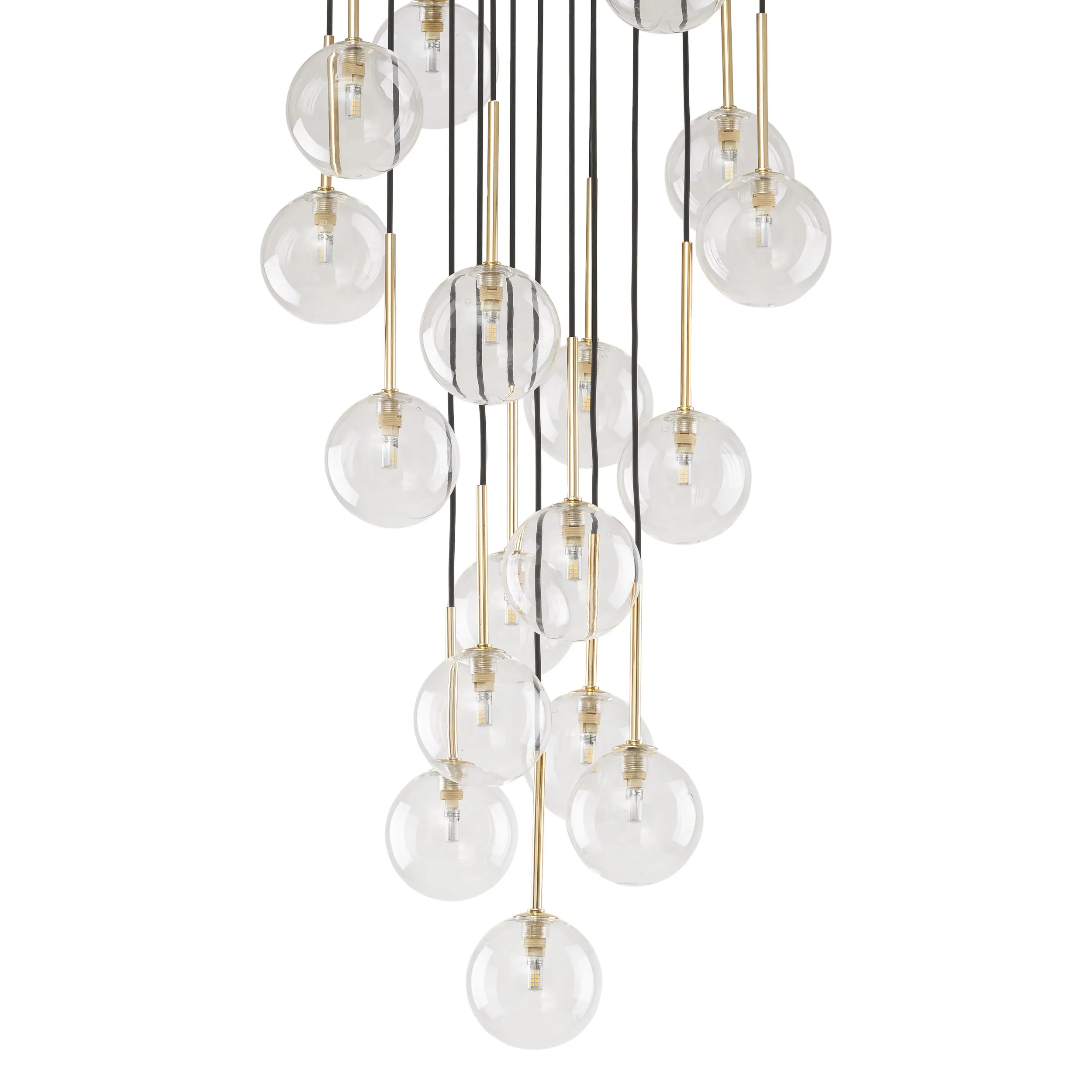 Lampa wisząca NILOS czarna ze złotymi elementami transparentne okrągłe szklane klosze 145x52cm - TK_5945