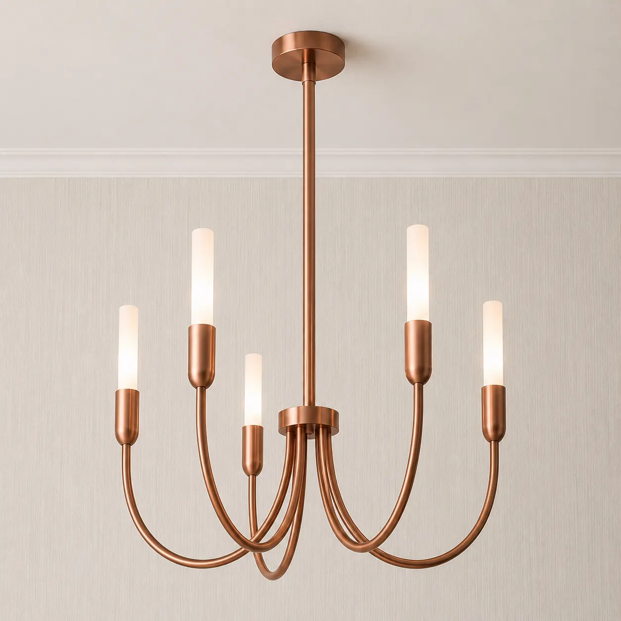lampa wisząca, kinkiet, metaliczny miedziany, cztery ramiona, płynny styl