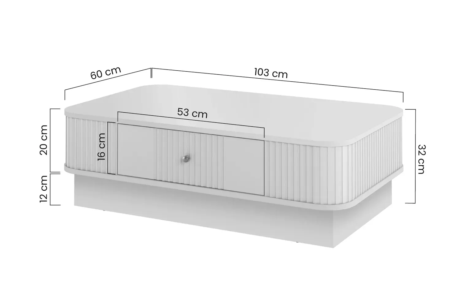 Stolik kawowy z szufladą VESPER ryflowany front - cashmere złoty uchwyt cokół - B_169459